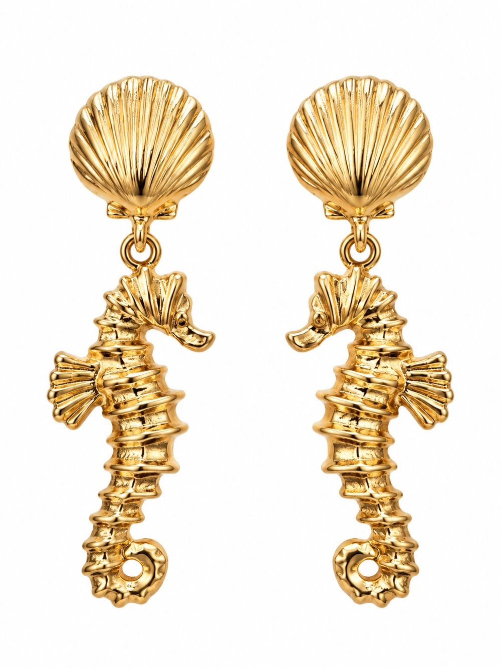 Zara Gold Seahorse Drop Earrings with Shell Tops